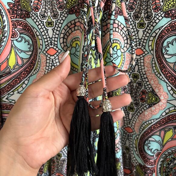 Bisou Bisou Paisley Print Romper Tassle Detail Summer Vacation Women's Size XS - Picture 5 of 11